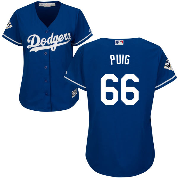 Dodgers #66 Yasiel Puig Blue Alternate World Series Bound Women's Stitched MLB Jersey
